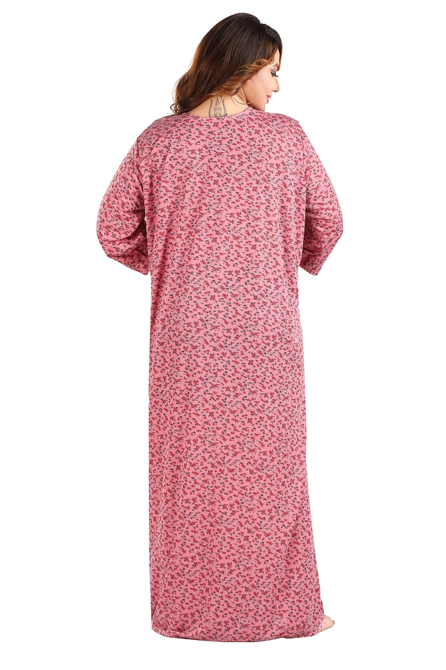 Hosiery Printed Nightdress for Women (Pink, M)