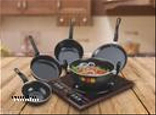 Combo of Sauce Pan, Tadka Pan, Fry Pan, Tawa & Kadai (Black, Set of 5)