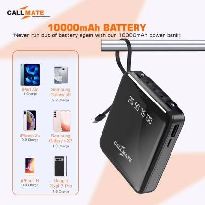 Callmate 10000 mAh 12 W Power Bank  (Black, Lithium Polymer, Fast Charging for Mobile (Pack of 1)