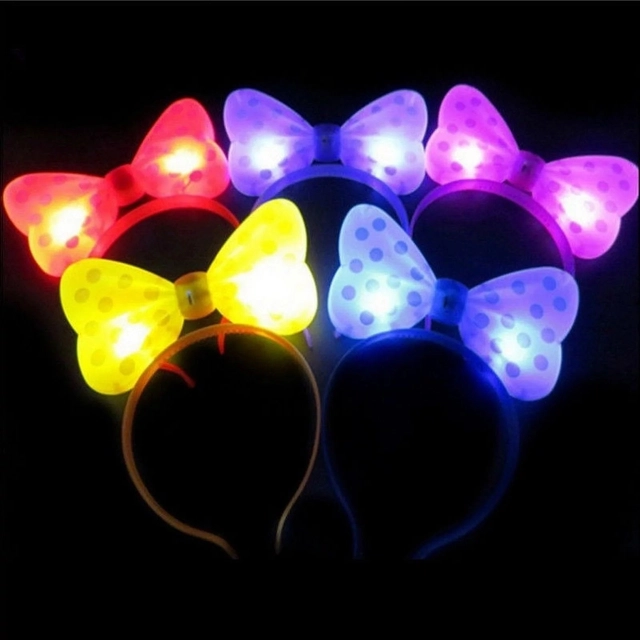 Plastic LED Lights Polka Dot Bow Headbands for Girls (Multicolor, Pack of 5)