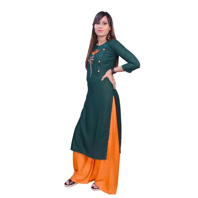 Rayon Embroidered Kurti for Women (Green, S)