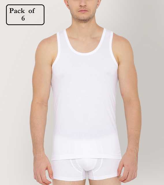 M/S Dalfa Cotton Vests For Men (Pack Of 6) (White, S) (D-1419)