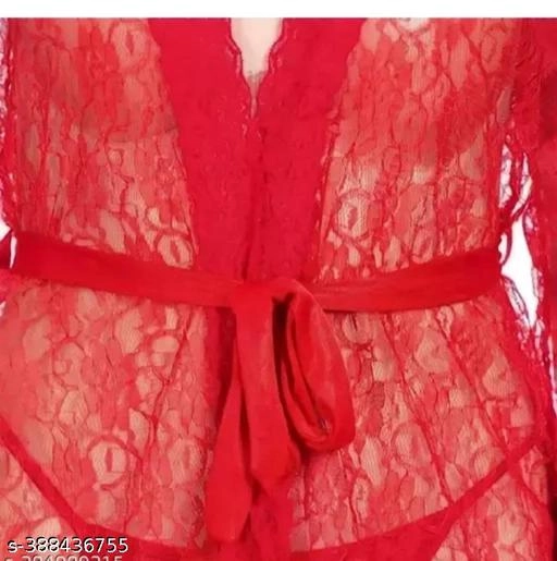 Net Solid Babydoll for Women (Red, XXS)