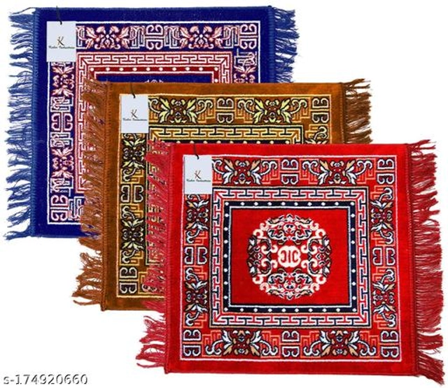 Cotton Pooja Mat (Multicolor, 19x19 inches) (Pack of 3)