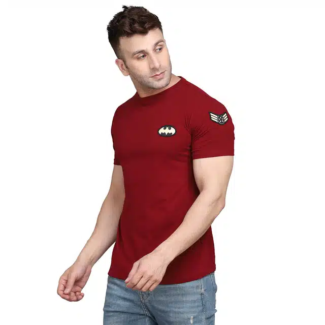 Men Solid Round Neck T-shirt (Maroon, XL) (RSC-27)