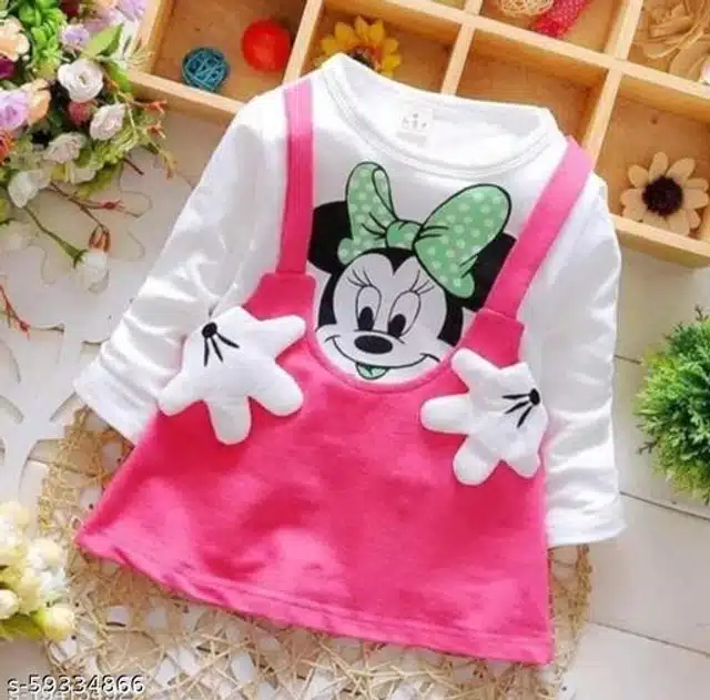 Cotton Blend Full Sleeves Top for Girls (White & Pink, 9-12 Months)