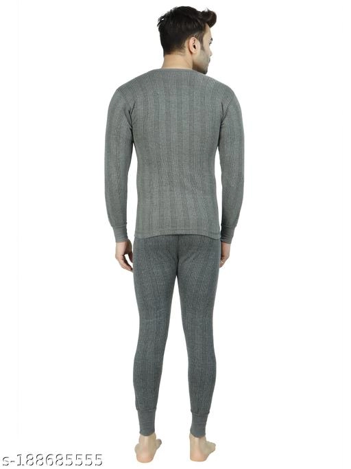 Cotton Blend Thermal Set for Men (Grey, M)