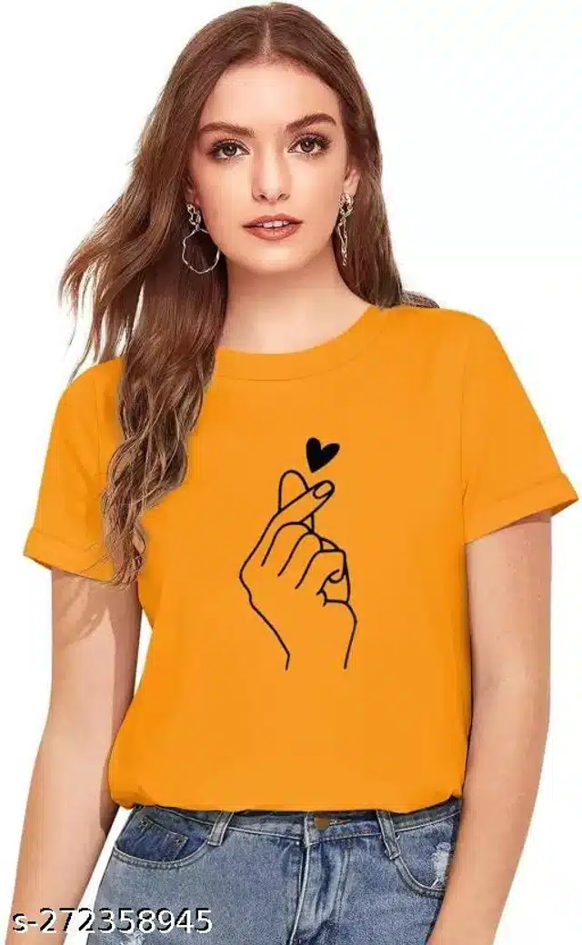 Half Sleeves T-Shirts for Women (Mustard, S)