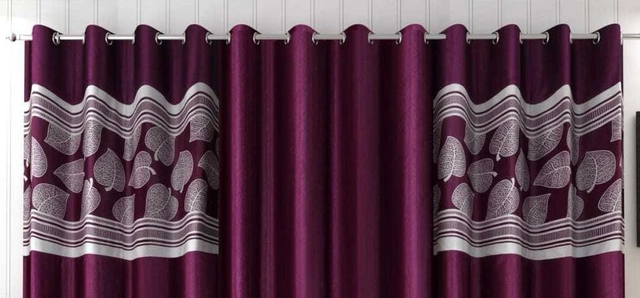 Polyester Room Darkening Printed Door Curtains (Purple, 7 Feet) (Set of 3)