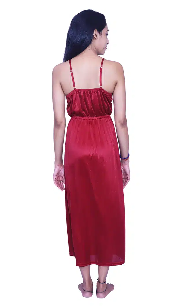 Satin Self Design Night Dress for Women (Maroon, Free Size)