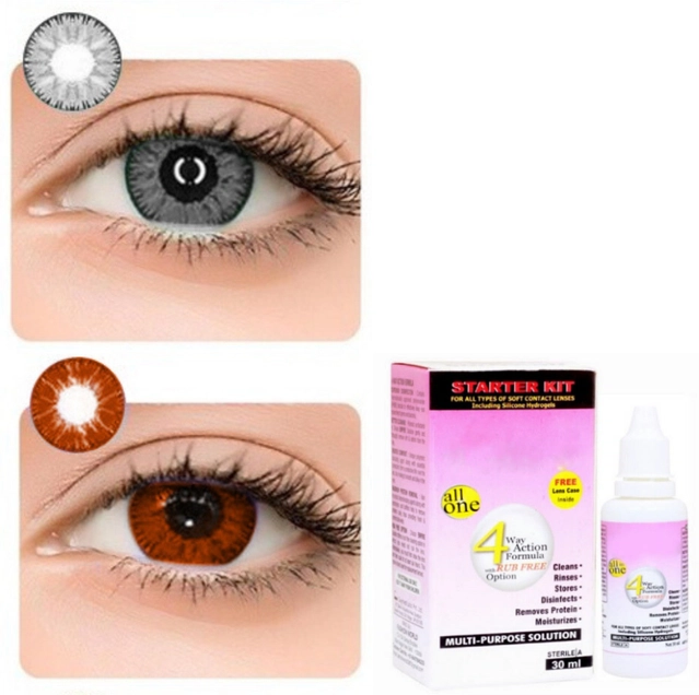 Colored Zero Power Contact Lenses for Men & Women (Grey & Brown, 8.6 mm) (Pack of 2)