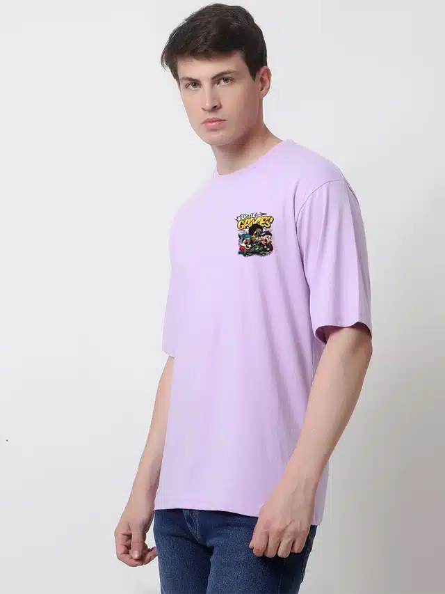 Half Sleeves Printed T-Shirt for Men (Purple, L)