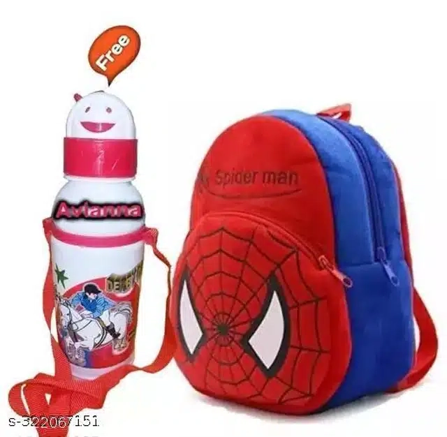 School Bags With Water Bottle (Red, Set Of 1)