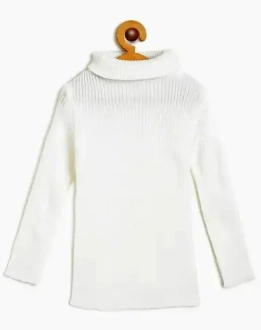 Woolen Solid High Neck Sweater for Girls (White, 18-24 Months)