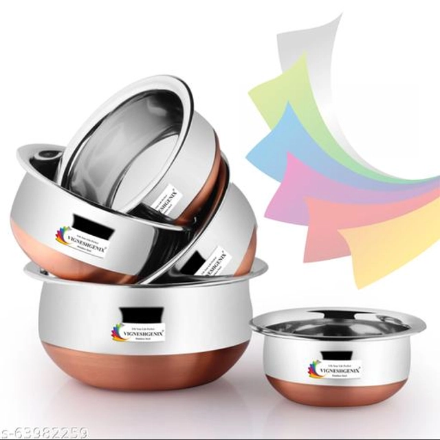 Stainless Steel Copper Bottom Handi Pot Set with Lid (Silver, Set of 5)