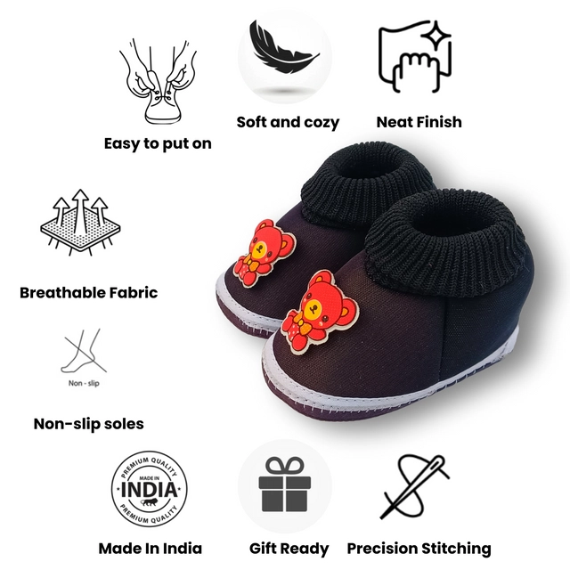 Cotton Booties for Infants (Dark Grey, 0-3 Months)