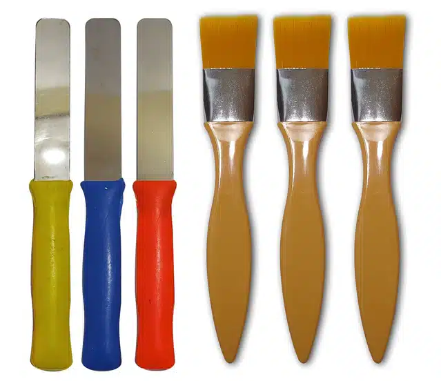 Plastic Knife with Paint Brush Set (Multicolor, Set of 6)