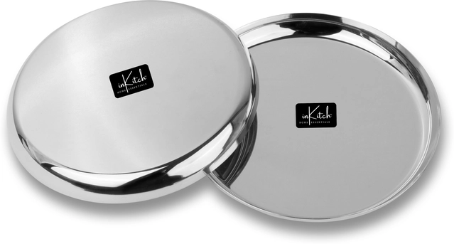 Inkitch Stainless Steel Dinner Plates (Silver, Pack of 2)