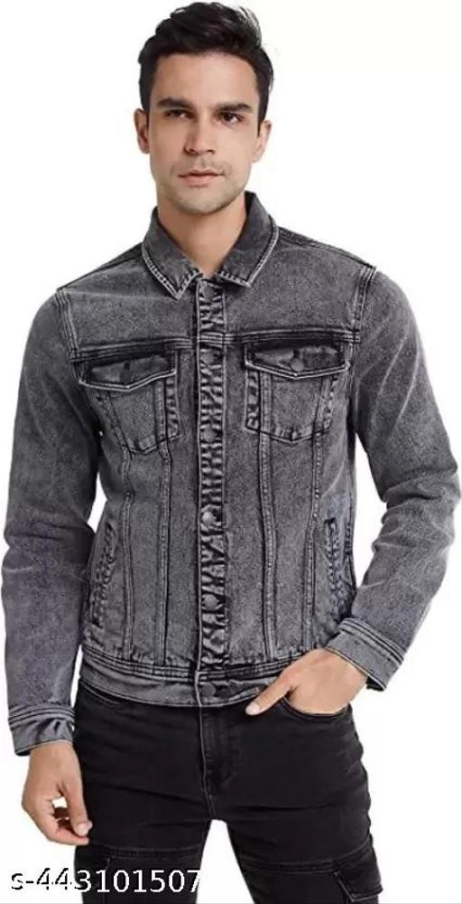 Denim Jacket for Men (Grey, M)