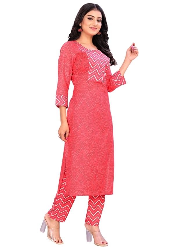 Cotton Blend Solid Kurta with Bottomwear for Women (Red, S)