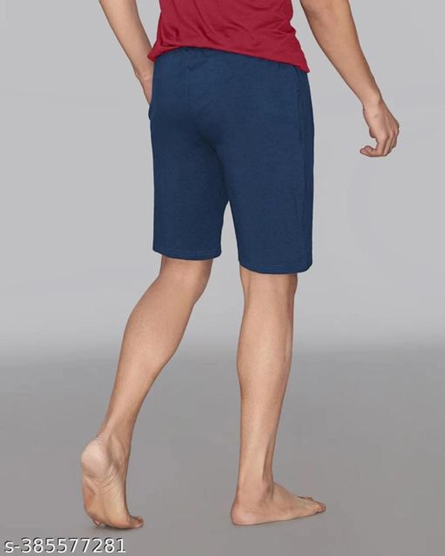 Cotton Blend Shorts for Men (Navy Blue, M)