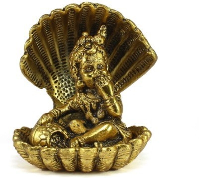 Aluminium Laddu Gopalji with Sheshnag Idol (Gold, 9 cm)