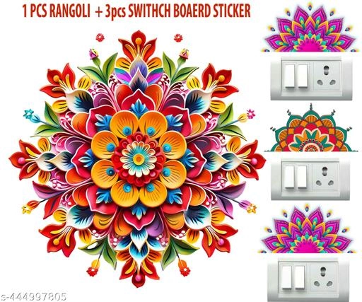 Combo of Rangoli Sticker (31x31 cm) & 3 Pcs Switch Board Stickers (Multicolor, Set of 2)