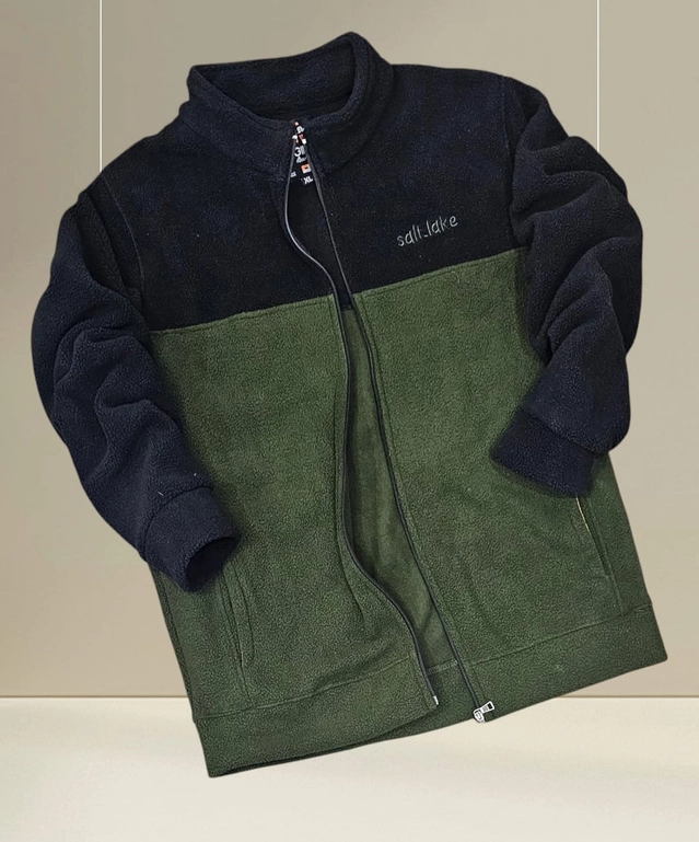 Fleece Colorblocked Jacket for Men (Olive & Black, M)