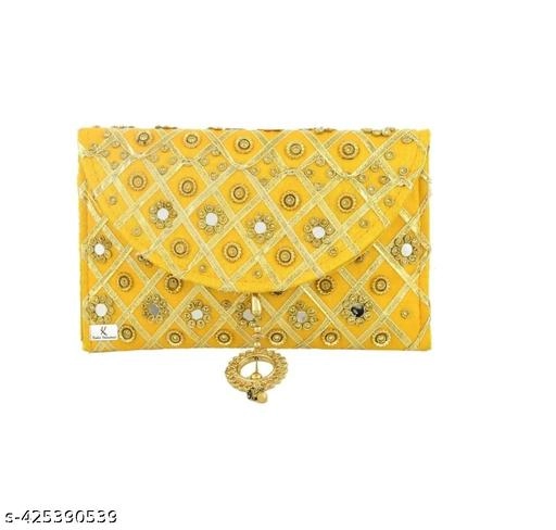 Canvas & Leather Clutch for Women (Yellow)