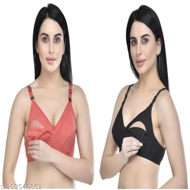 Cotton Blend Feeding Bra for Women (Assorted, 32C) (Pack of 2)