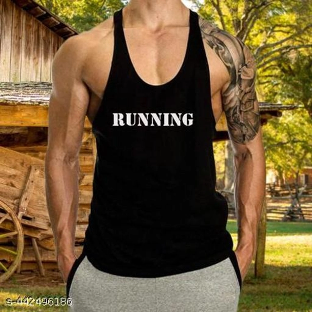 Polyester Gym Vests for Men (Black, S)