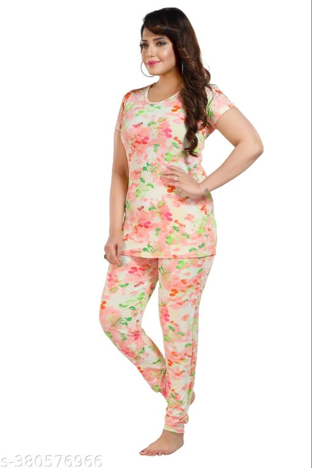 Polyester Nightsuit for Women (Multicolor, M)