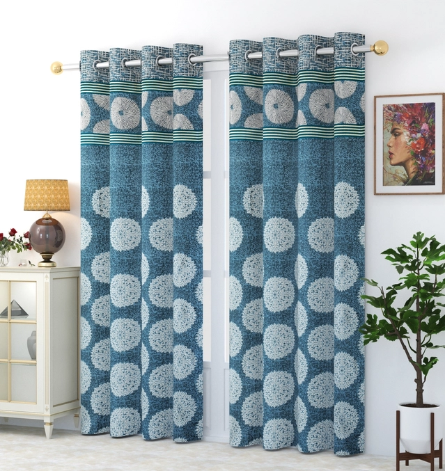 Jacquard Printed Window & Door Curtains (Blue, 5 feet) (Pack of 2)