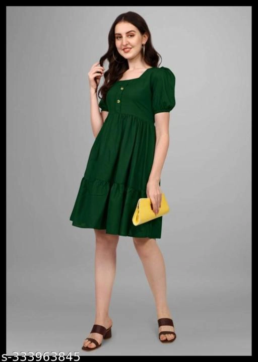 Crepe Solid Dress for Women (Green, S)