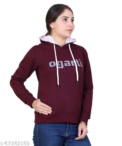 Cotton Blend Printed Hoodie for Women (Maroon, M)