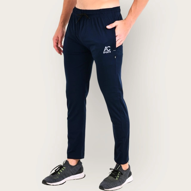 Lycra Nylon Logo Printed Track Pant for Men (Navy Blue, M)