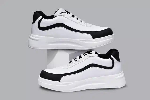 Women's Lace Up Casual Sneakers (Black, 4) (JF-136)