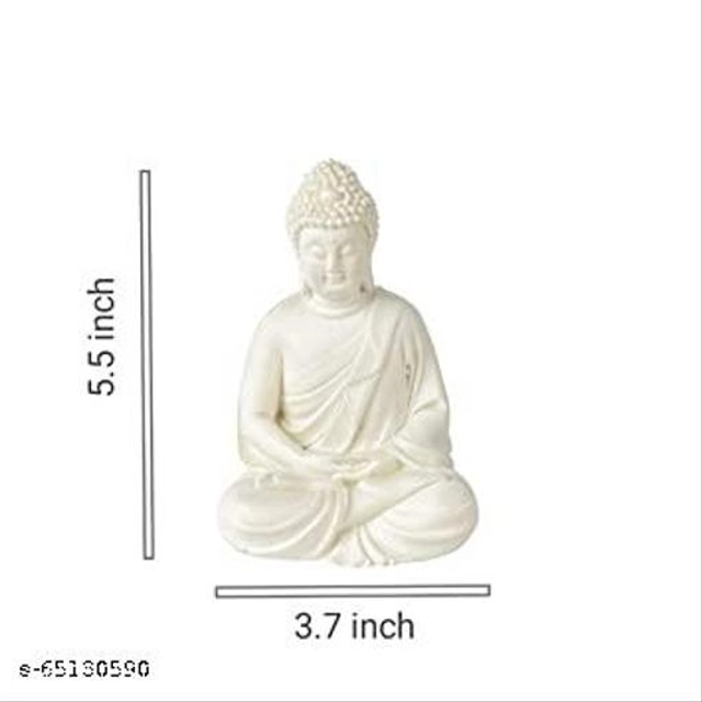 Handcrafted Polymarble Meditation Buddha Idol (White)