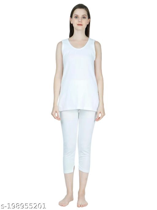 Cotton Blend Thermal Set for Women (White, M)