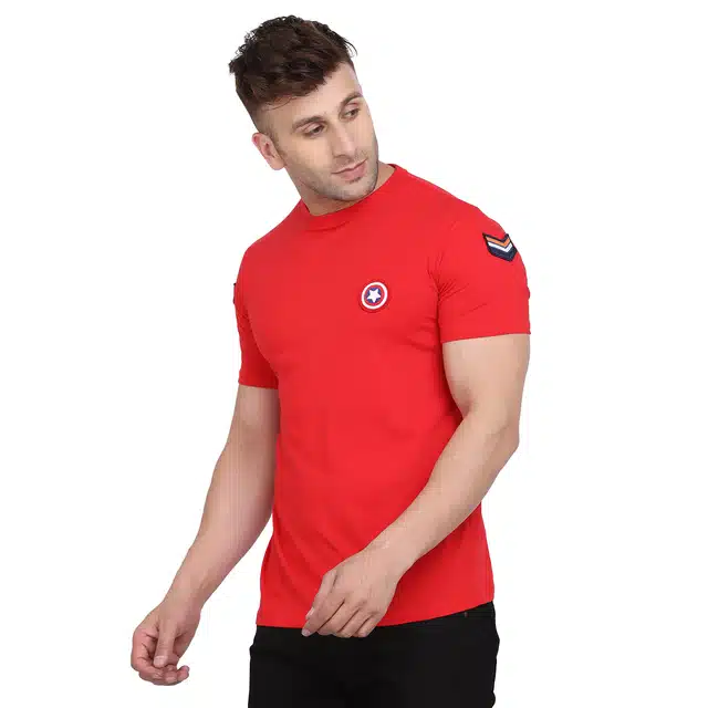 Men Solid Round Neck T-shirt (Red, L) (RSC-36)