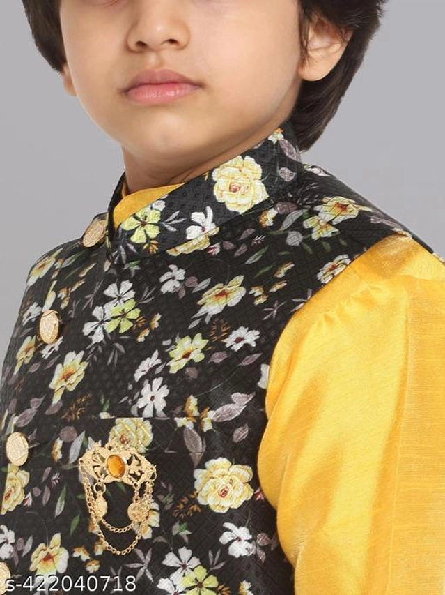 Art Silk Ethnic Jackets for Boys (Black, 1-2 Years)