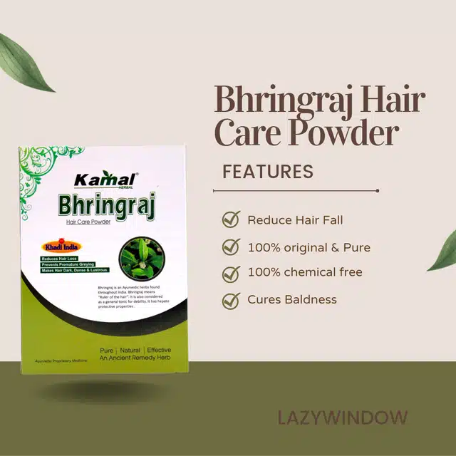 Khadi Kamal Herbal Bhringraj Powder, Hair Cleanser, Amla Bhringraj Shampoo & Onion Bhringraj Shampoo (Pack of 4)