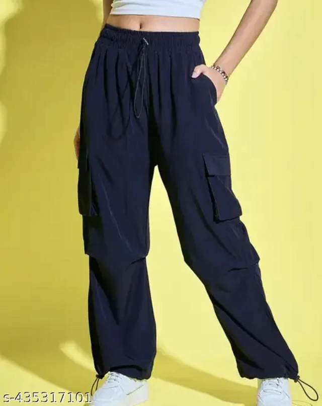 Poly Cotton Bell Bottoms Trousers for Women (Navy Blue, 28)