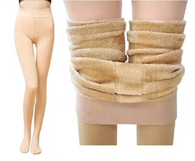 Fleece Winter Thermal Legging for Women (Beige, Free Size)