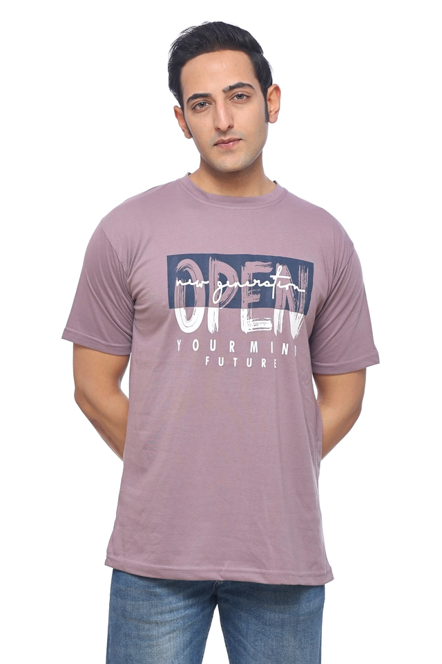 Round Neck Printed T-Shirt for Men (Lavender, M)