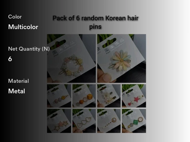 Korean Hair Pins (Multicolor, Pack of 6)