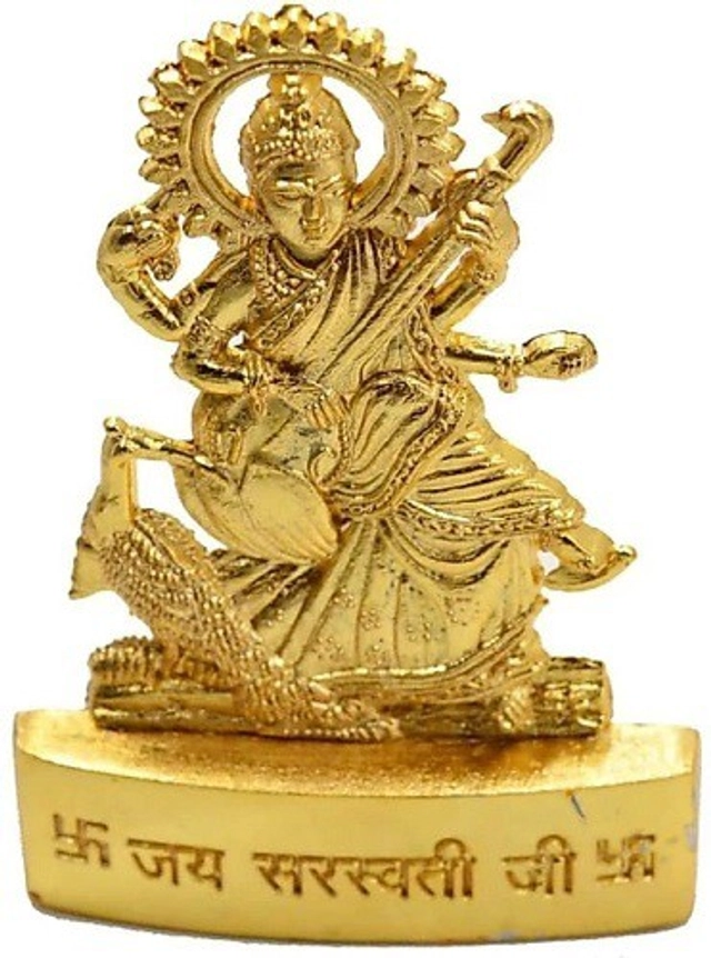 Metal Maa Saraswati Idol (Gold, 6.5 cm)