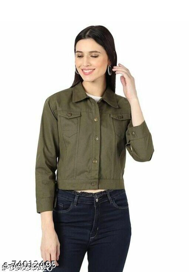 Full Sleeves Solid Jacket for Women & Girls (Olive, S)