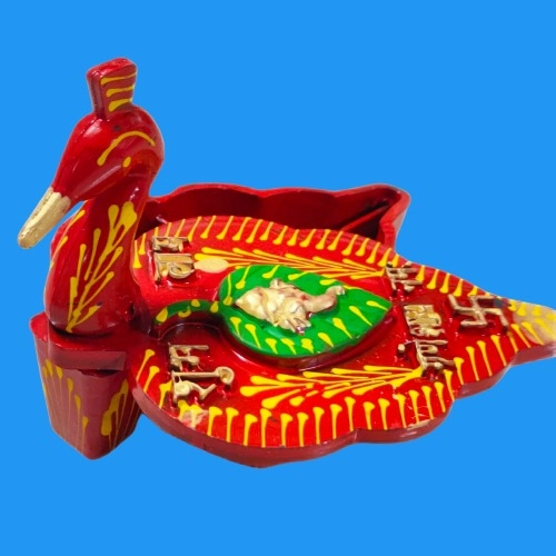 Plastic 4 Section Peacock Shape Meenakari Designed Kumkum Box (Multicolor)