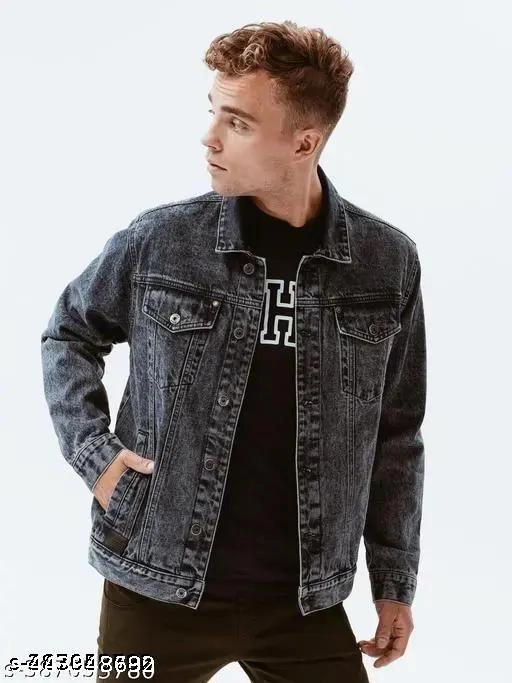 Denim Jacket for Men (Grey, M)